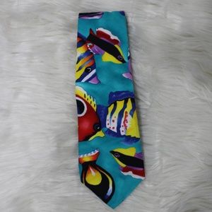 D'em Crazy Tropical Fish Print Tie 100% Cotton